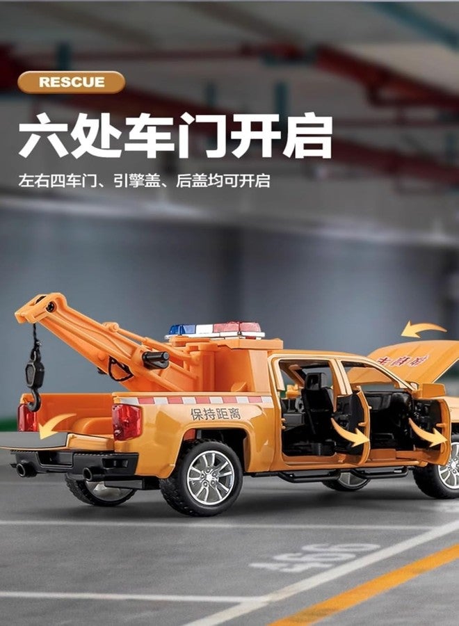 KING FORU Scale Exclusive Alloy Metal Pull Back Die-cast Car Model with Sound Light Mini Auto Toy for Kids Metal Model Toy Car with Sound and Light (1.28 Scale CHEV-ROLET Pickup Truck Trailer-Yellow) - Image 5